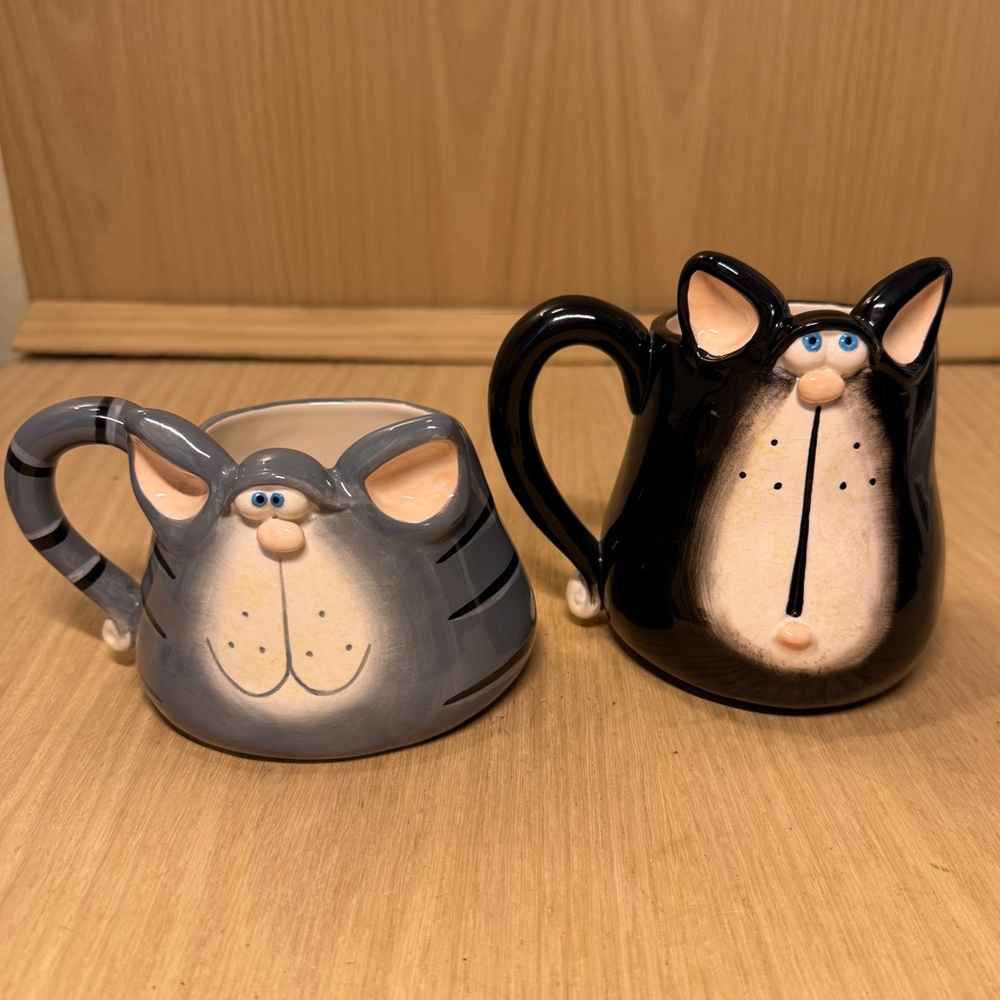 Douglas 3D Cat Mugs Cups by Russ Berrie Ltd Lot of 2